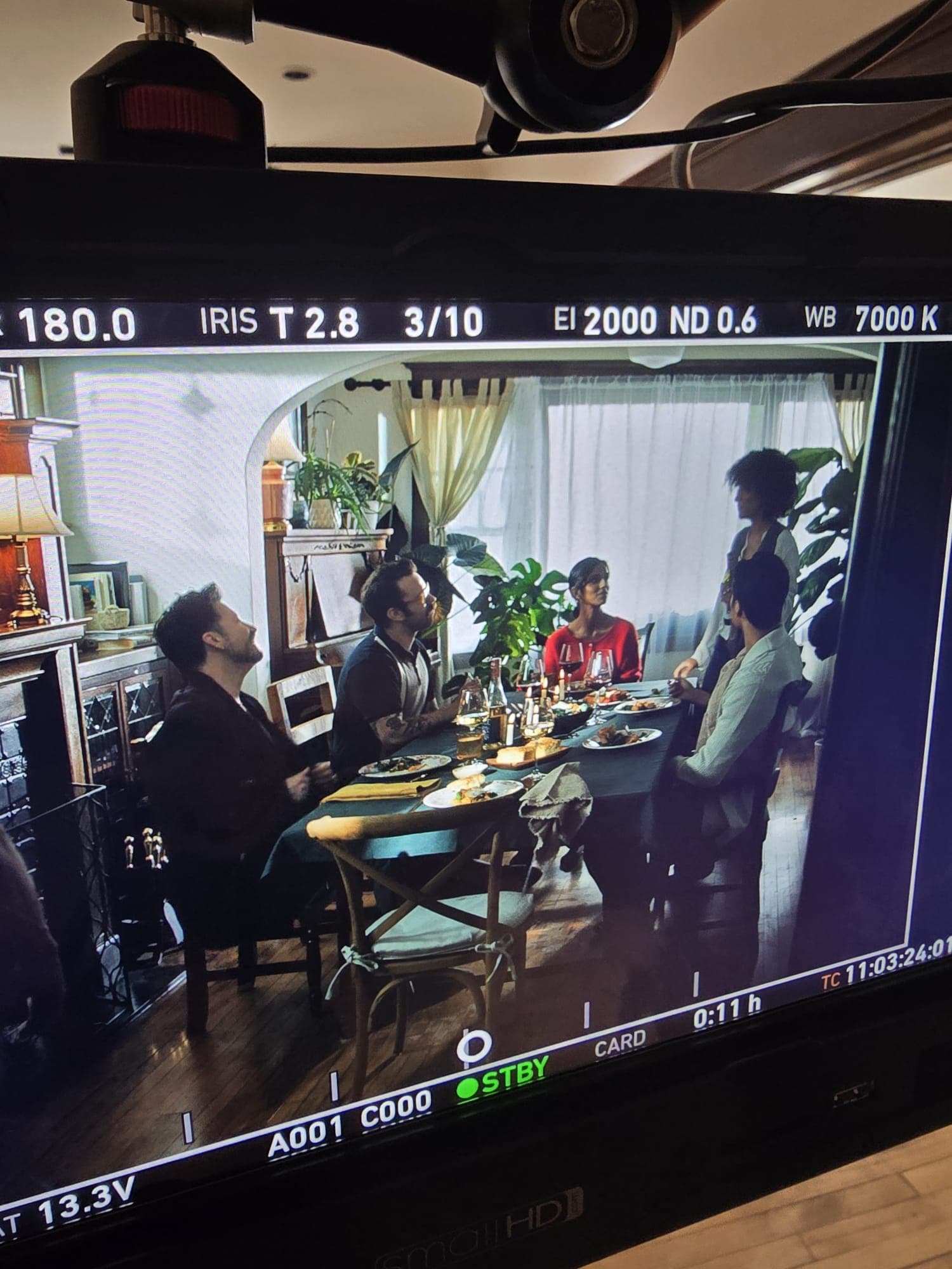 Crew shooting the dinner table scene