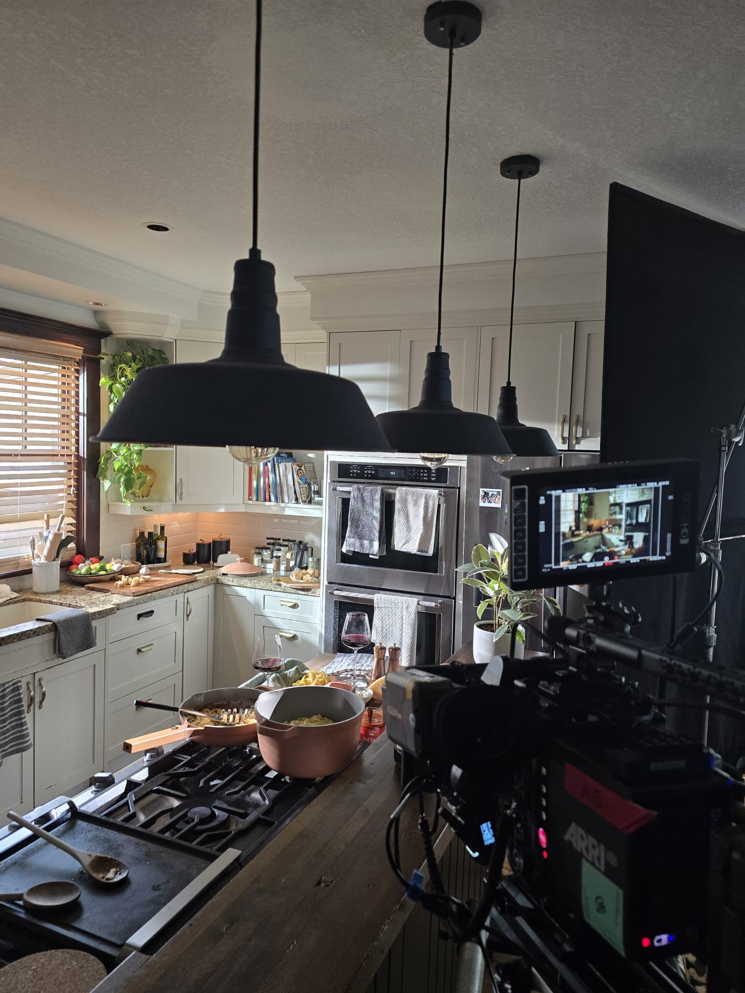 Monitor view of the dinner scene